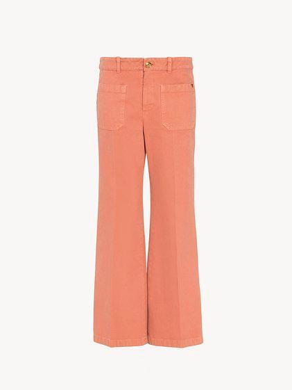 Cropped bootcut pants in cotton velvet Product Image