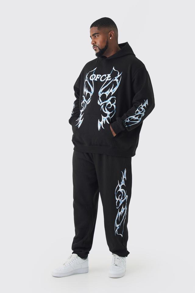 Plus OFCL Print Tracksuit in Black | boohooMAN USA Product Image