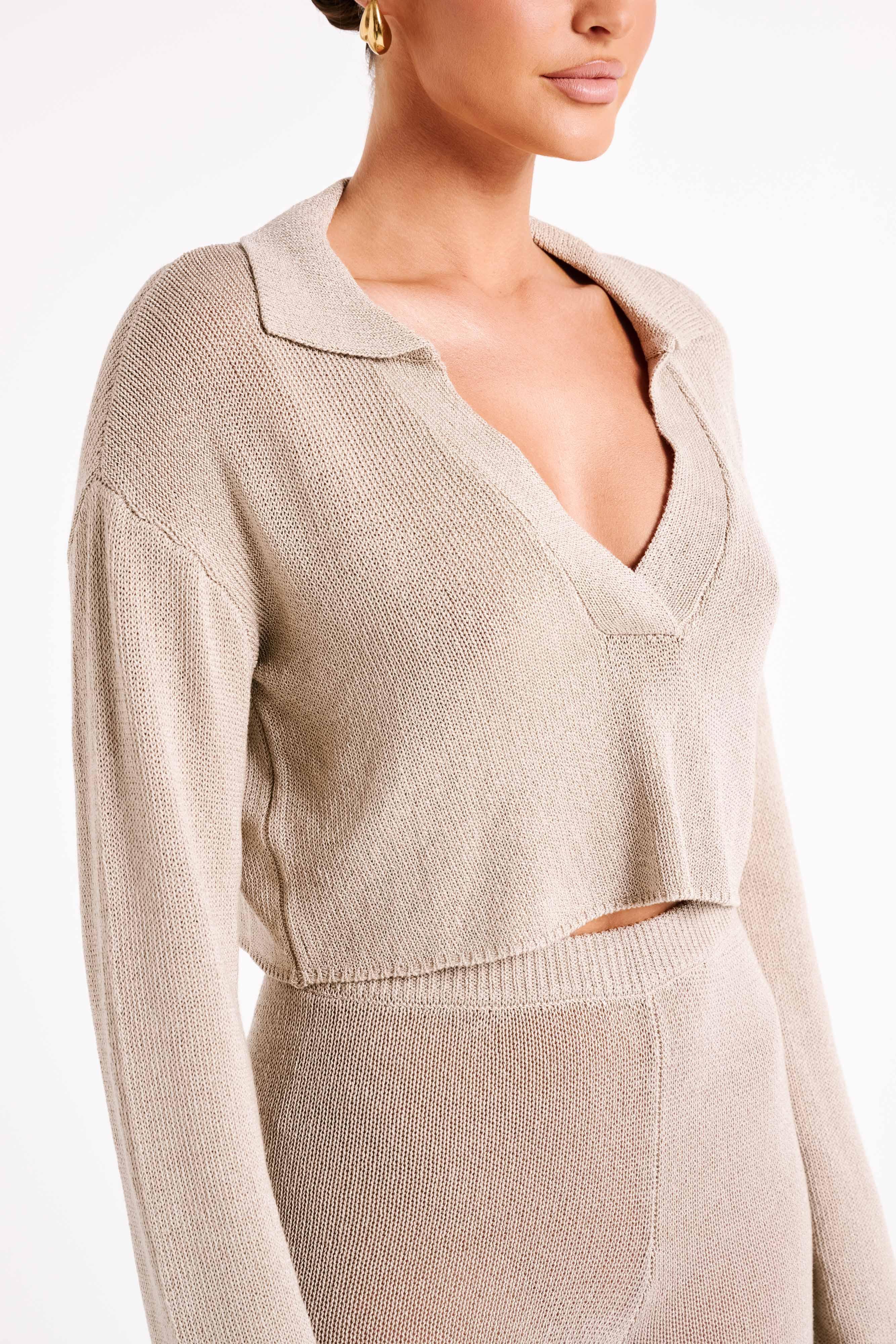 Carlota Collared Knit Jumper - Taupe Product Image