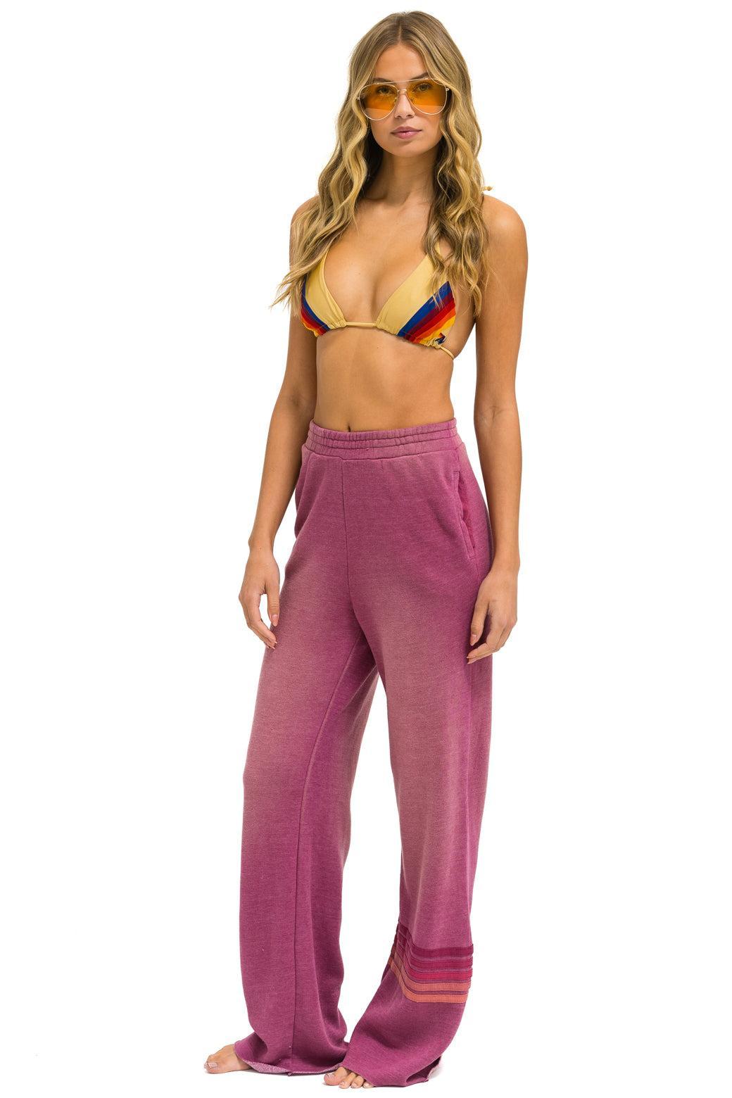 RUGBY STITCH WIDE LEG POCKET SWEATPANTS - FADED BERRY Female Product Image