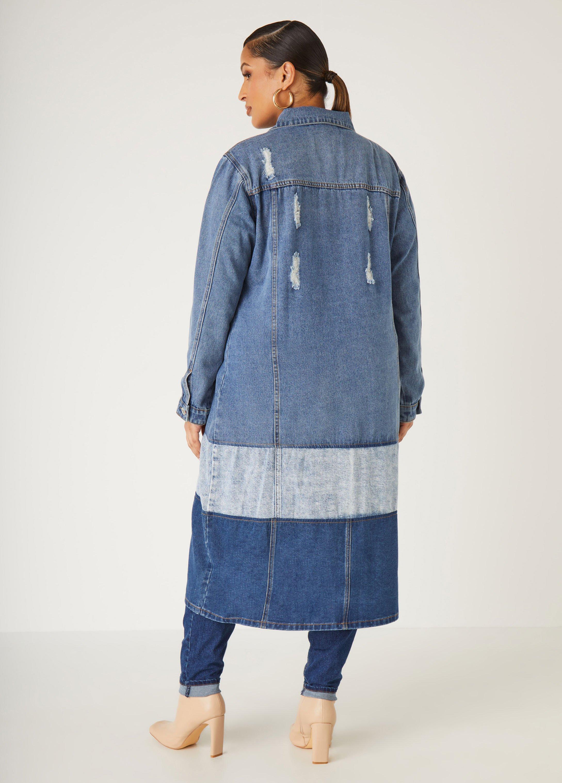 Colorblocked Maxi Denim Jacket Product Image