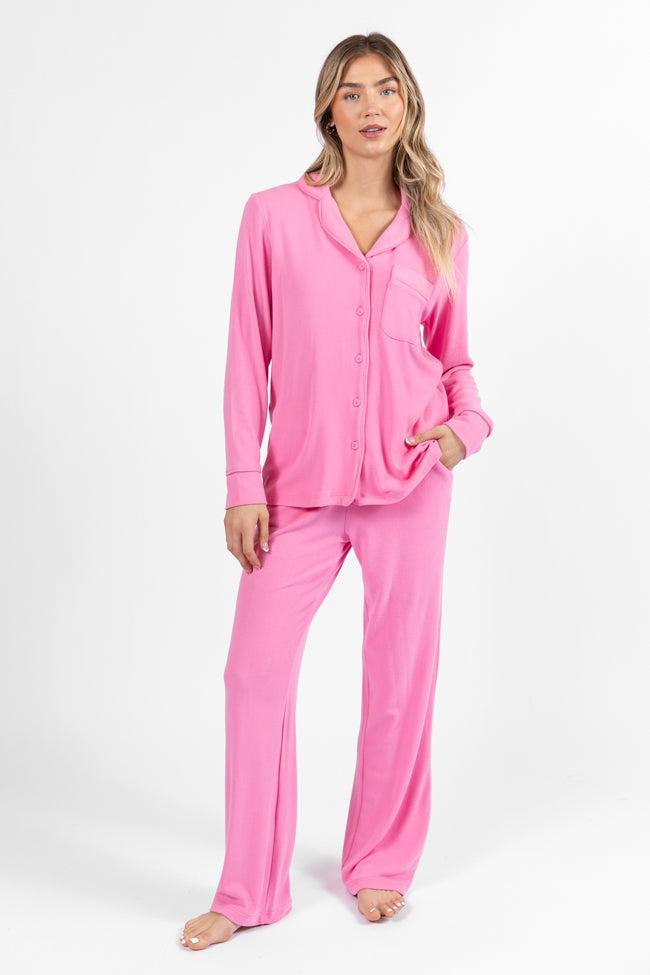 Drifting Off Pink Ribbed Pajama Set Product Image