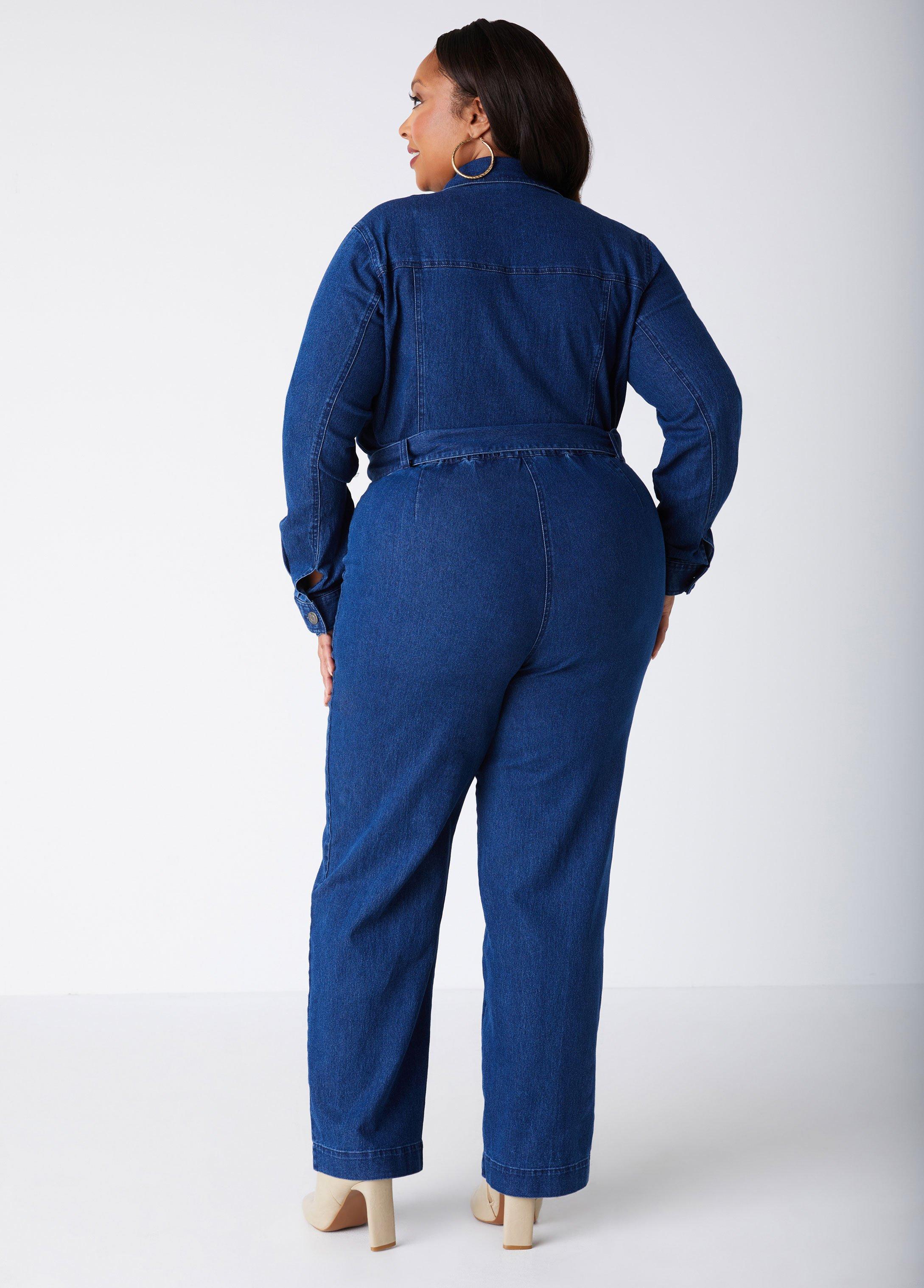 Plus Size Denim Straight Leg Jumpsuit Ashley Stewart Product Image