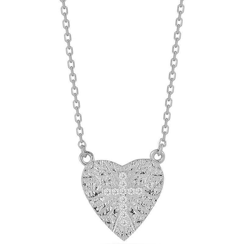 Sunkissed Sterling Silver Over Cubic Zirconia Cross Heart Necklace, Womens Product Image