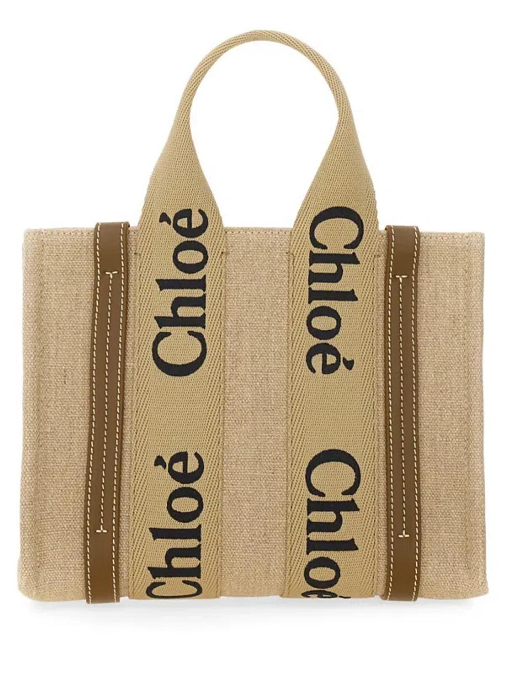 Multicolor Linen Small Woody Shopping Bag In Beige Product Image