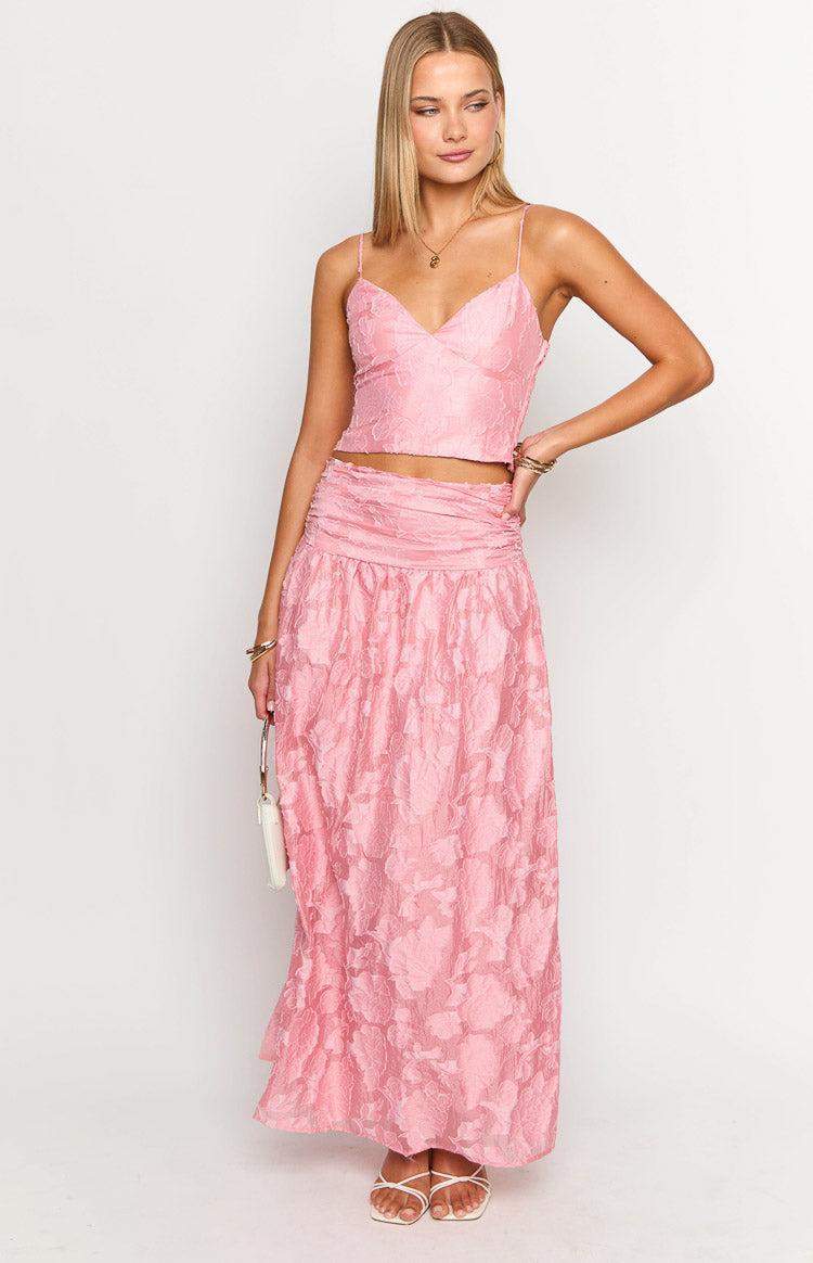 Jewel Pink Floral Maxi Skirt Product Image