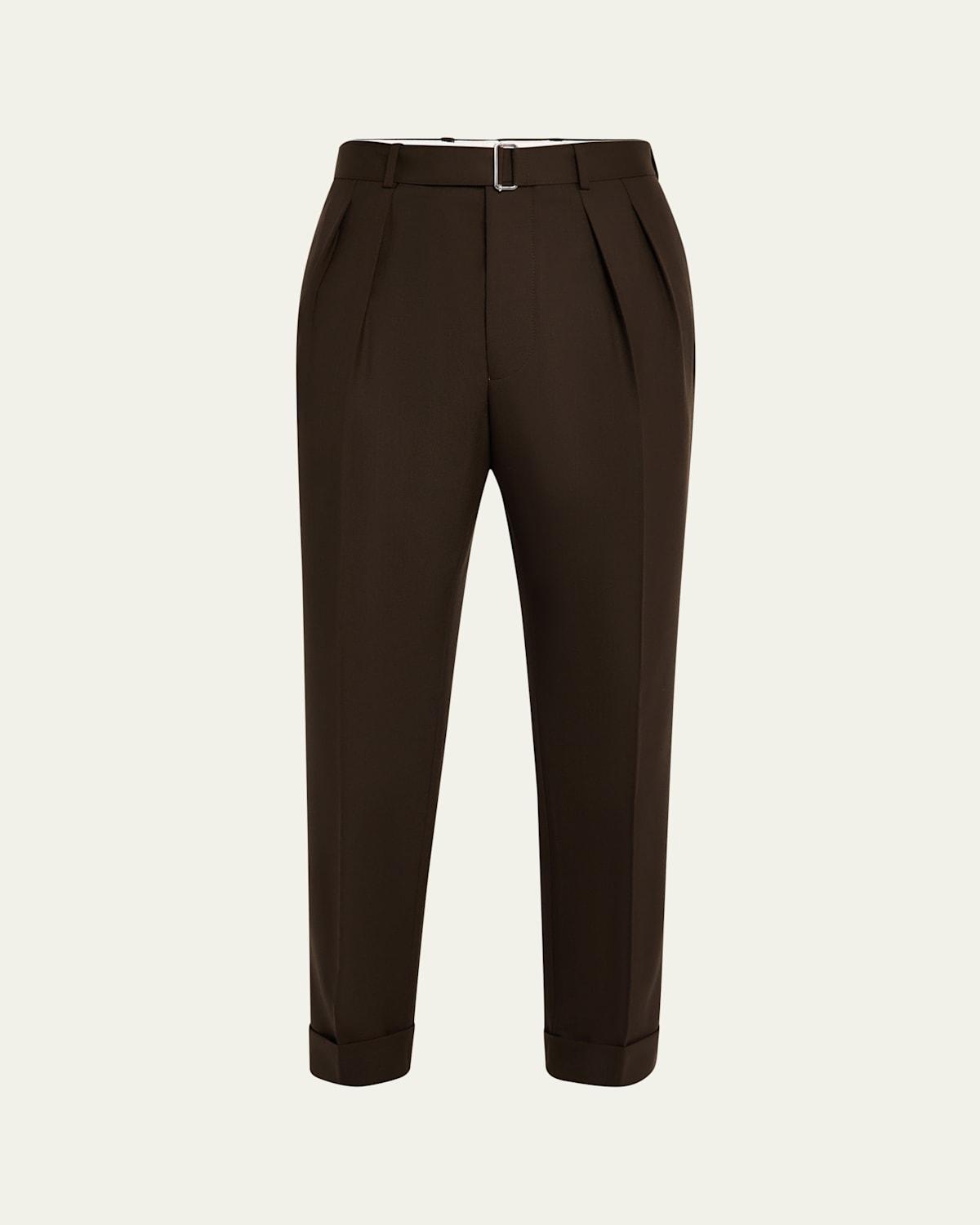 Mens Pleated Wool Pants with Self Belt product image