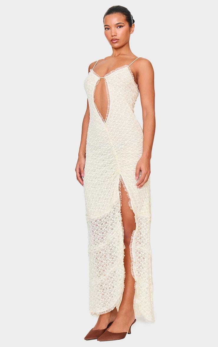 Cream Lace Mesh Cut Out Maxi Dress Product Image