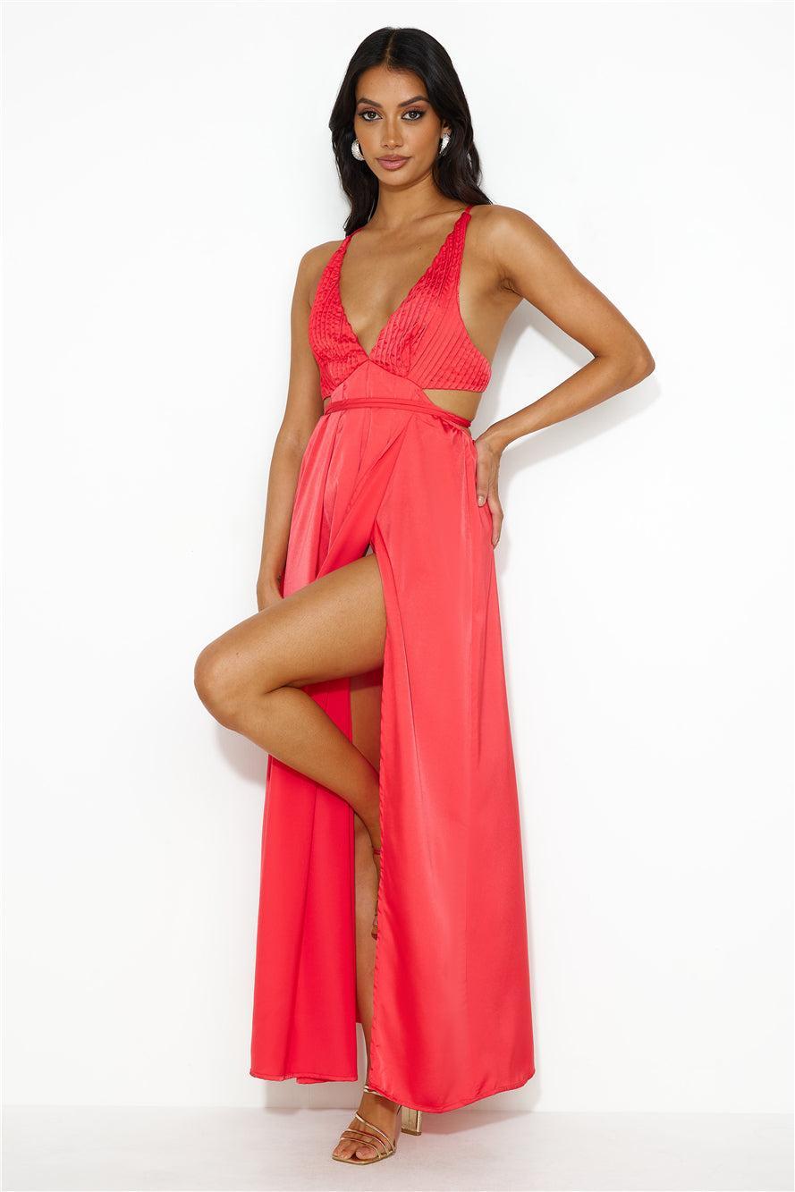 Capture Attention Satin Maxi Dress Red product image