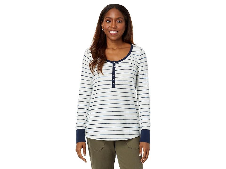 L.L.Bean Women's Unshrinkable Mini Waffle Henley Stripe LS Top Sailcloth Painterly Stripe Product Image