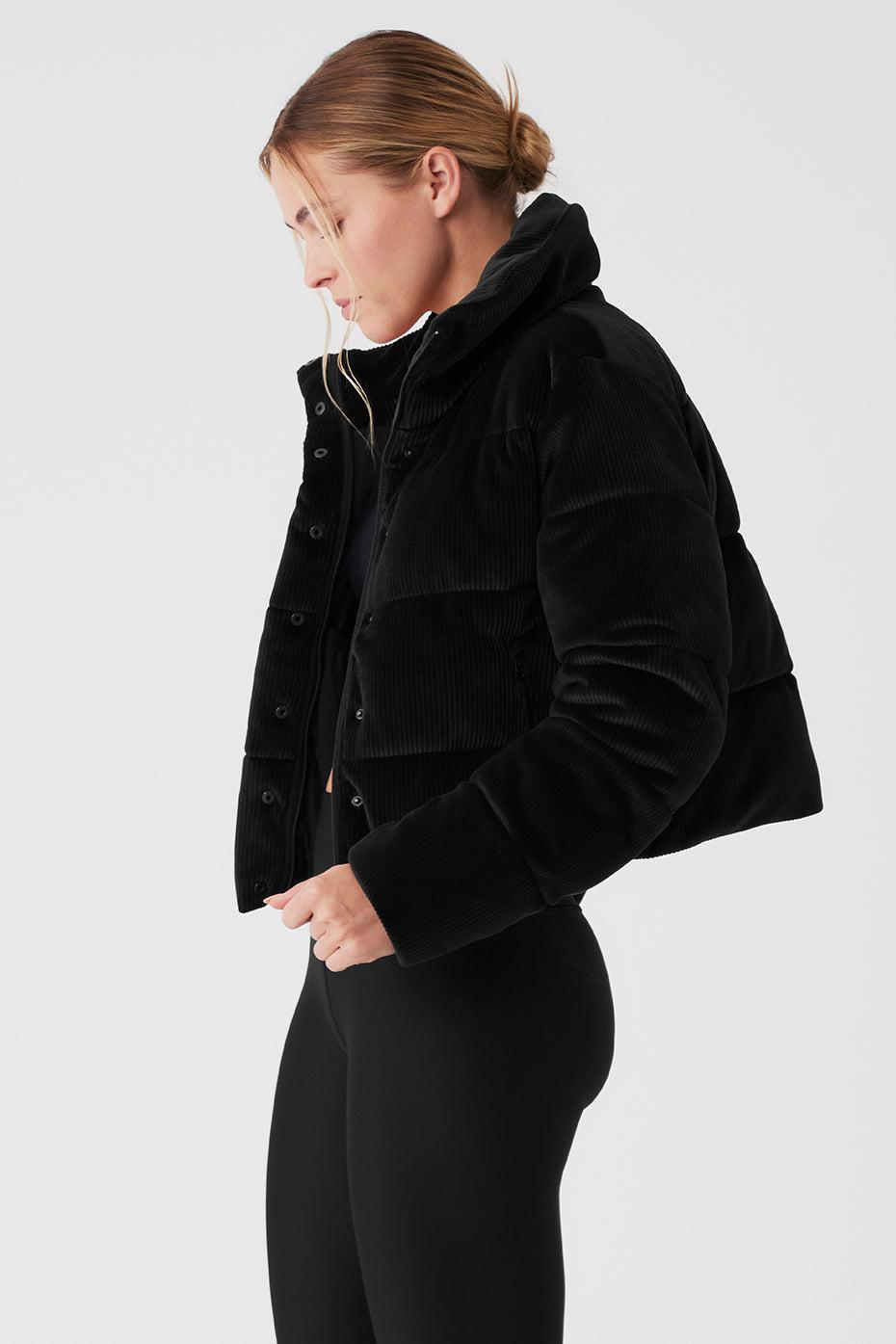 Ribbed Velour Gold Rush Puffer - Black Female Product Image