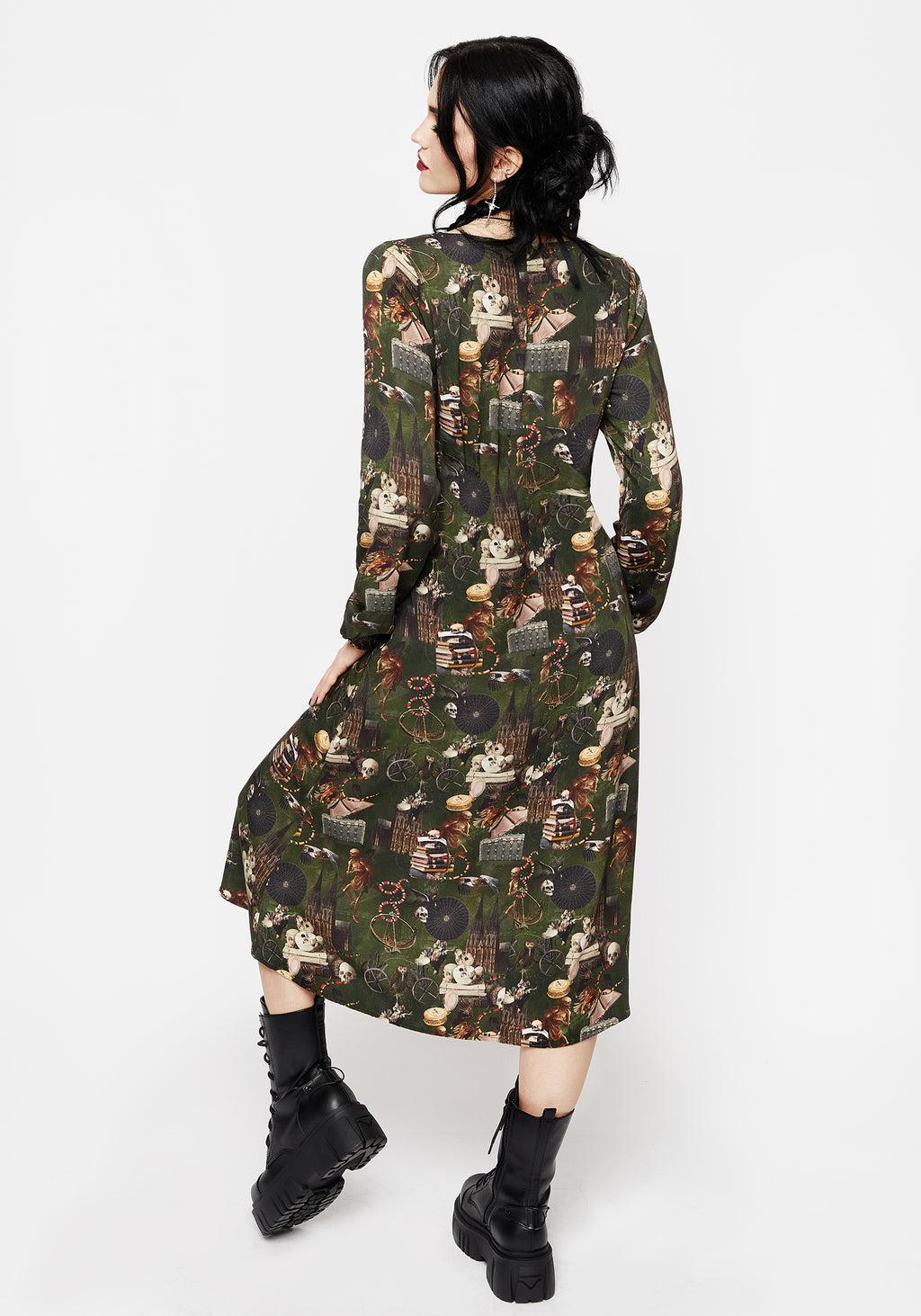 Maleficium Printed Tie Waist Midi Dress Product Image