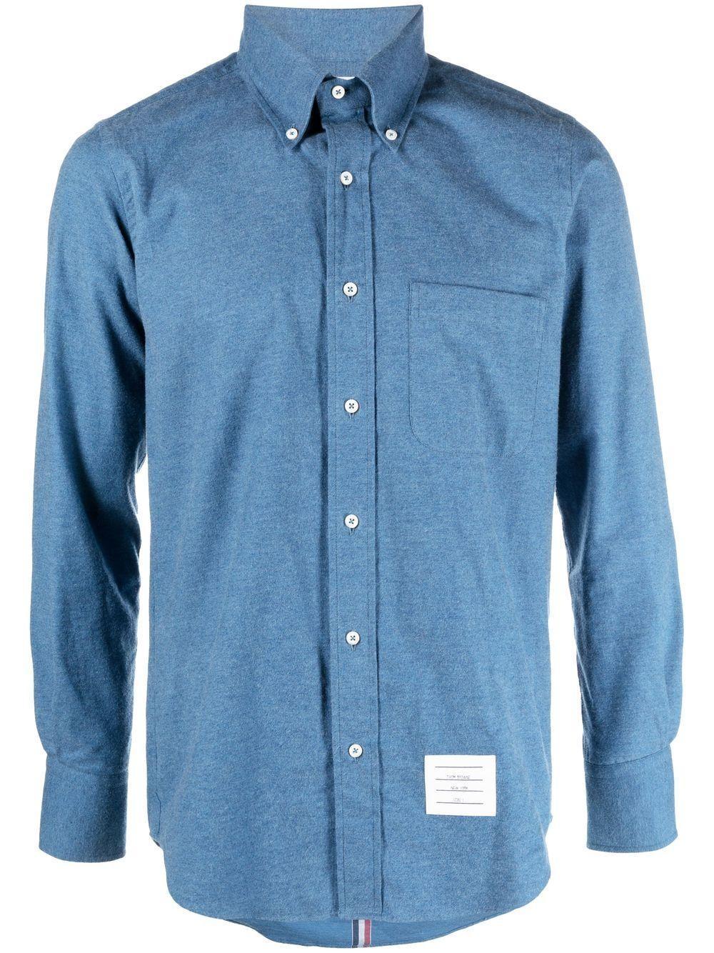 THOM BROWNE Logo-patch Denim Shirt In Blue Product Image