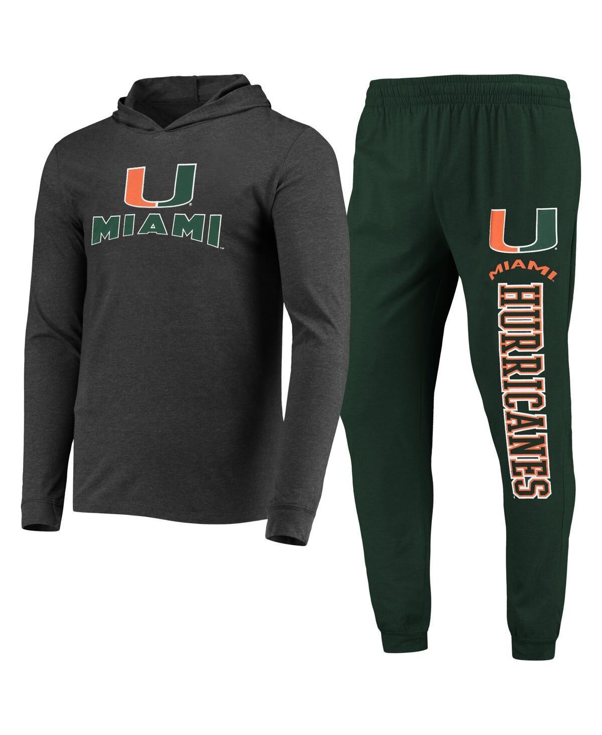 Mens Concepts Sport Green/Charcoal Miami Hurricanes Meter Long Sleeve Hoodie T-Shirt & Jogger Pants Set Product Image