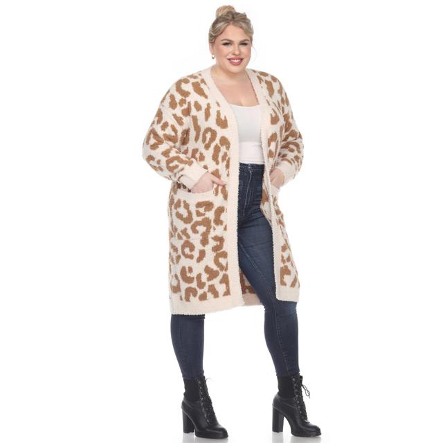 Leopard Print Open Front Sherpa Coat - Plus Product Image