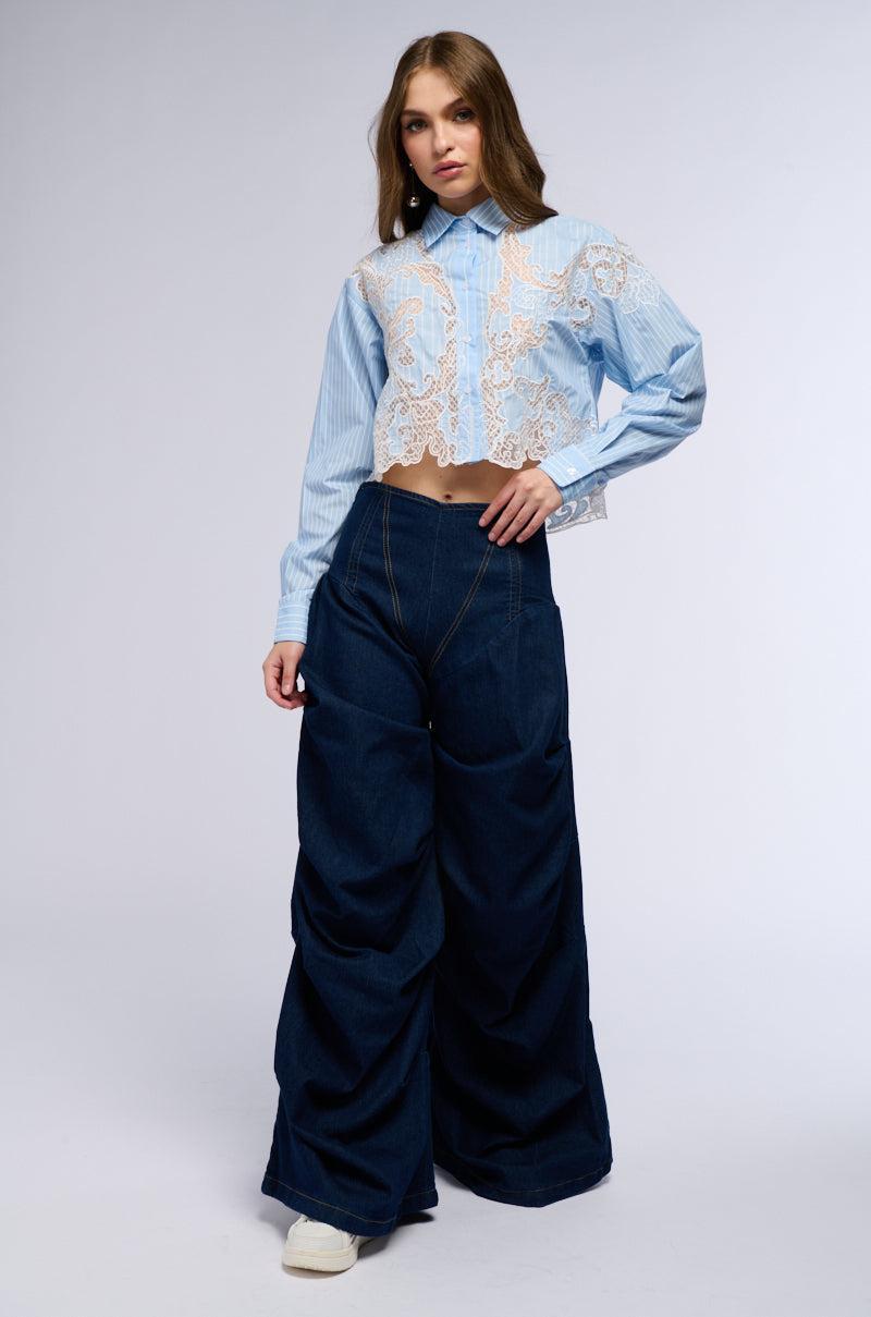 LOVE ME LIKE THAT BUTTON DOWN BLOUSE WITH LACE DETAILING Product Image