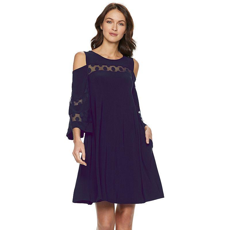 Womens Nina Leonard Lace Cold-Shoulder Shift Dress Blue Product Image