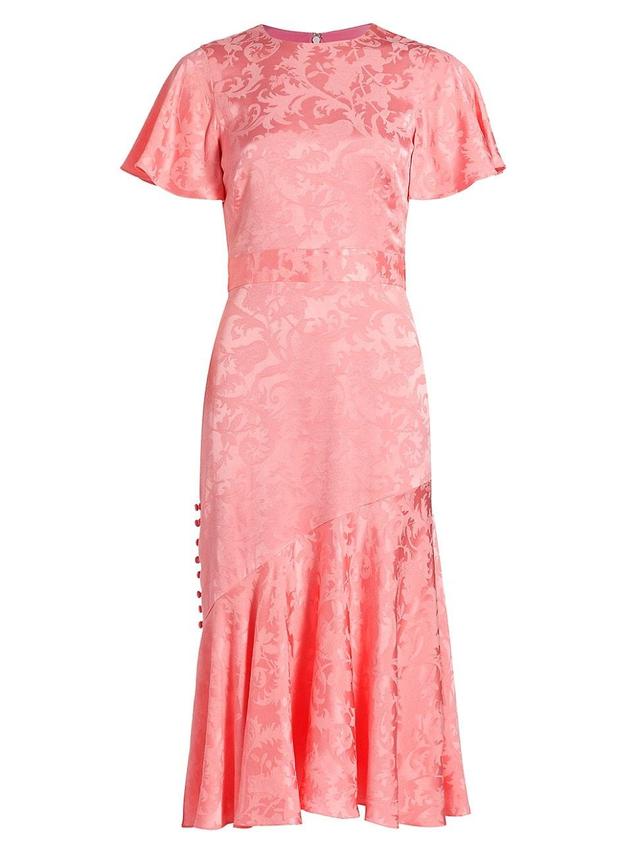 Womens Victoria Jacquard Flutter-Sleeve Midi-Dress Product Image