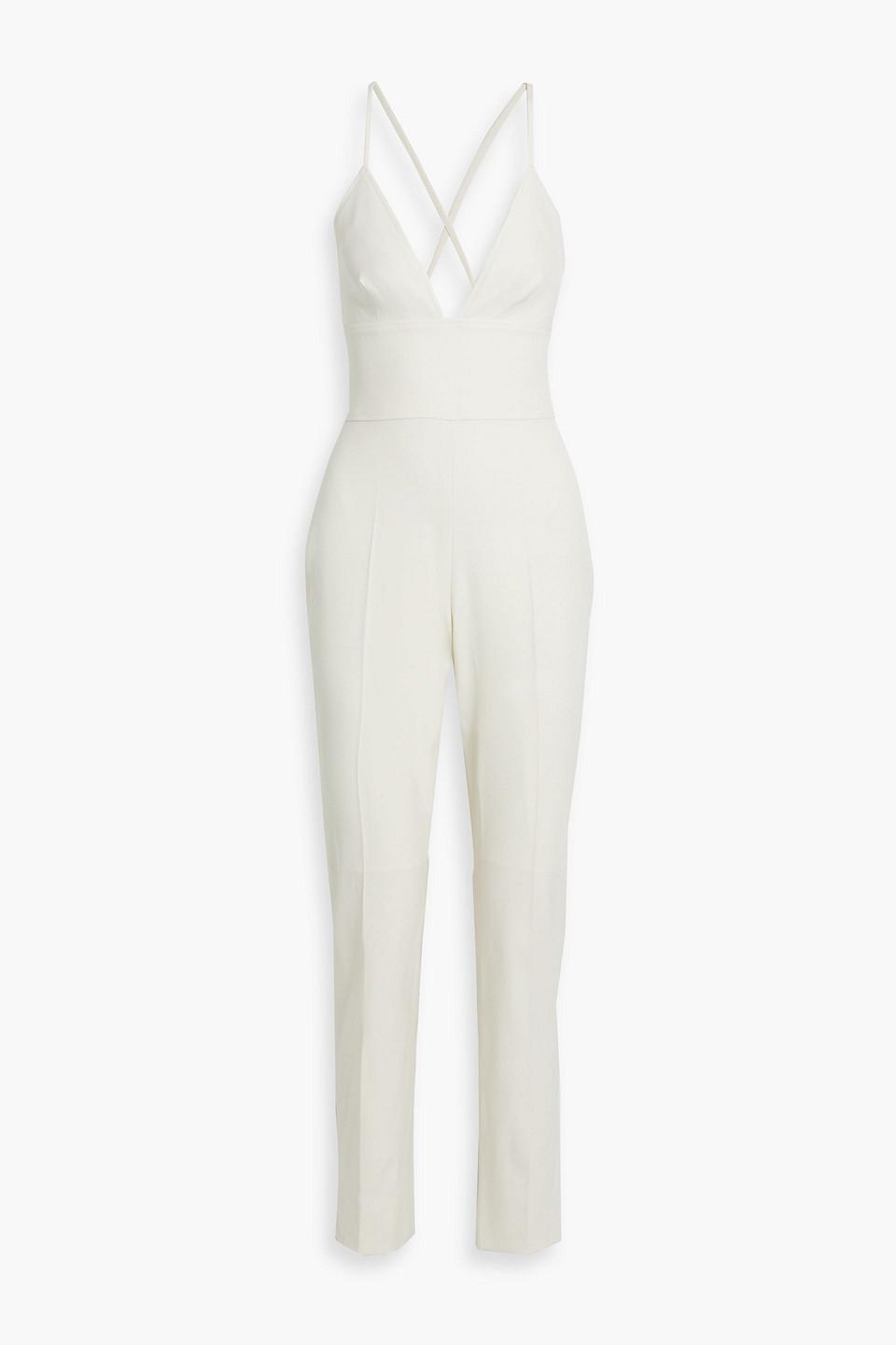 Lace-up Wool-blend Twill Jumpsuit In Ivory Product Image