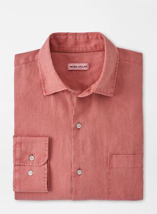 Peter Millar Mens Coastal Garment Dyed Linen Sport Shirt | Color: Clay Rose | Size: XXL Product Image