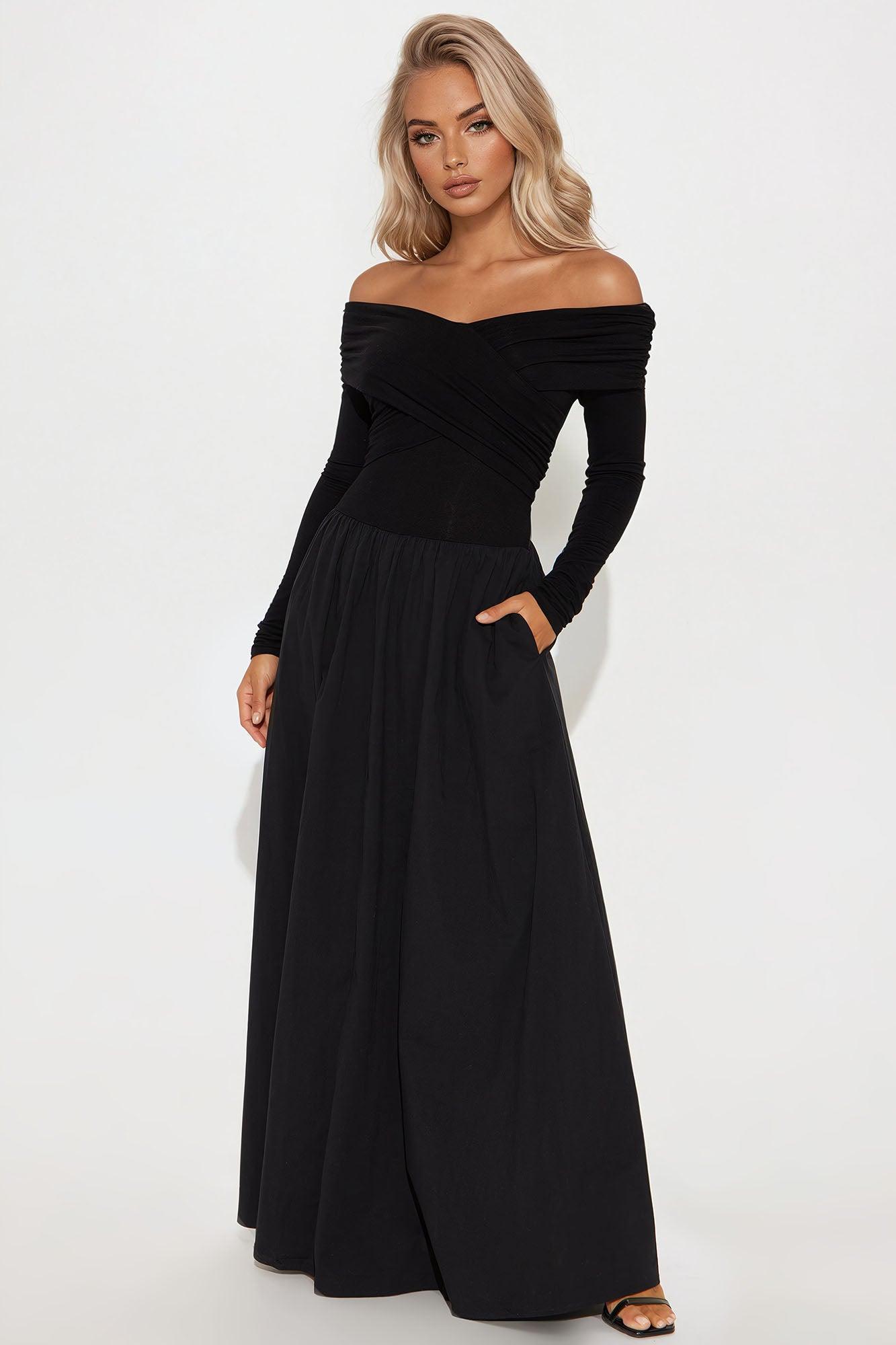 Maria Long Sleeve Maxi Dress - Black Product Image