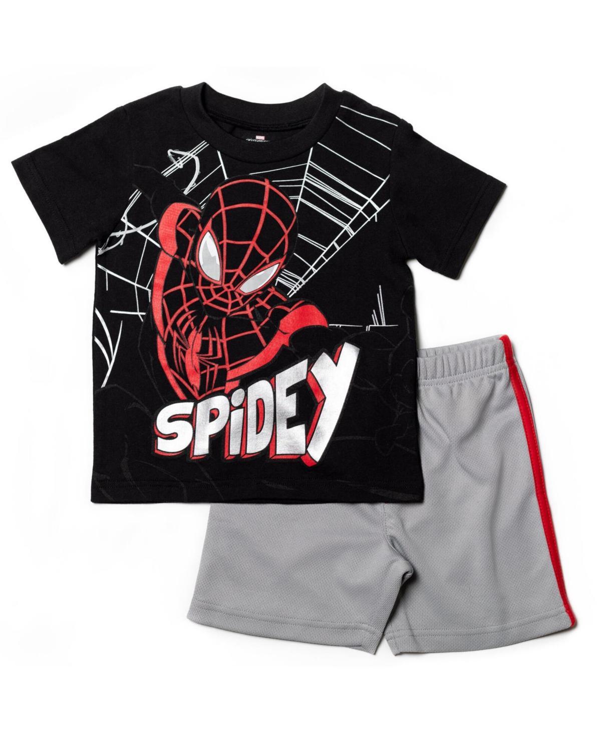 Marvel Toddler Boys Spider-Man Avengers Athletic T-Shirt Mesh Shorts Outfit Set to Product Image