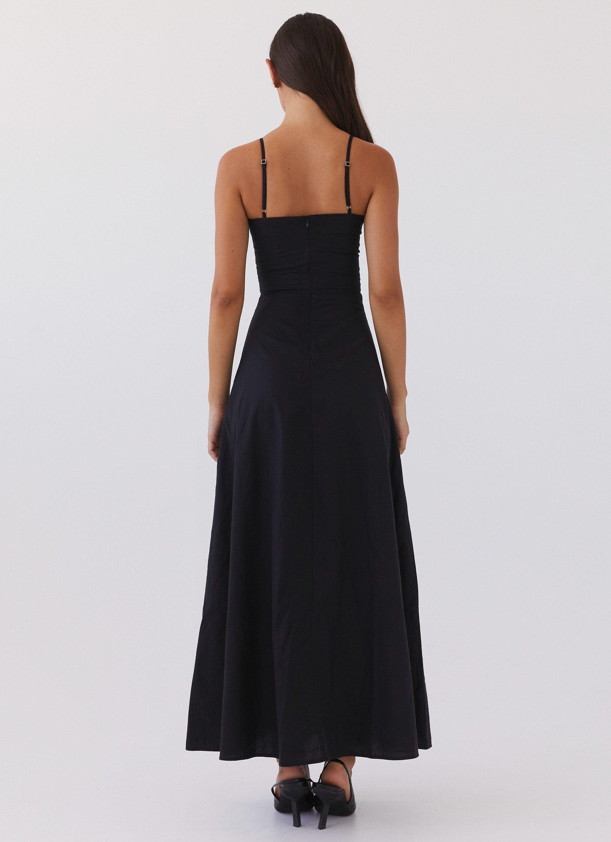 Angelina Linen Maxi Dress - Black Product Image