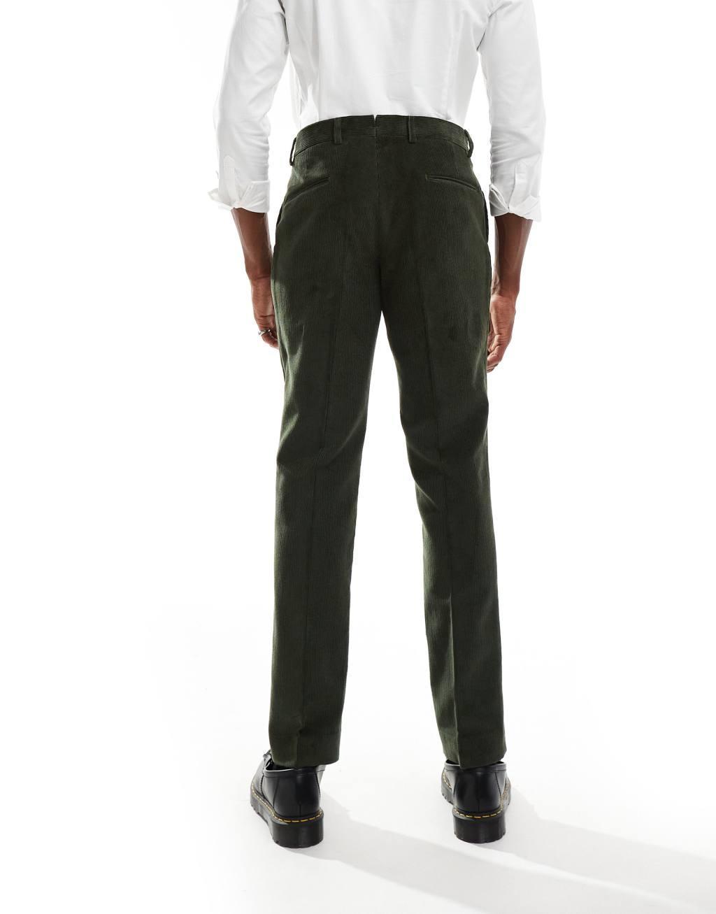 Shelby and Sons slim tailored pant in cord in khaki - part of a set Product Image