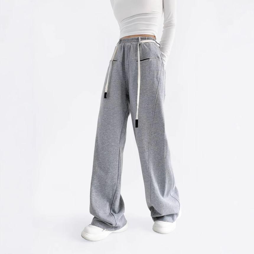 Drawstring Waist Wide Leg Sweatpants Product Image