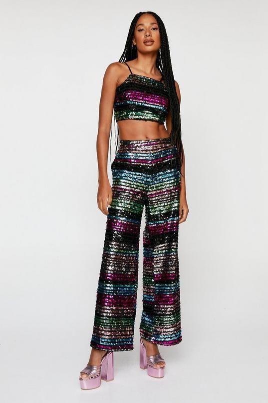 Stripe Sequin Wide Leg Pants Product Image