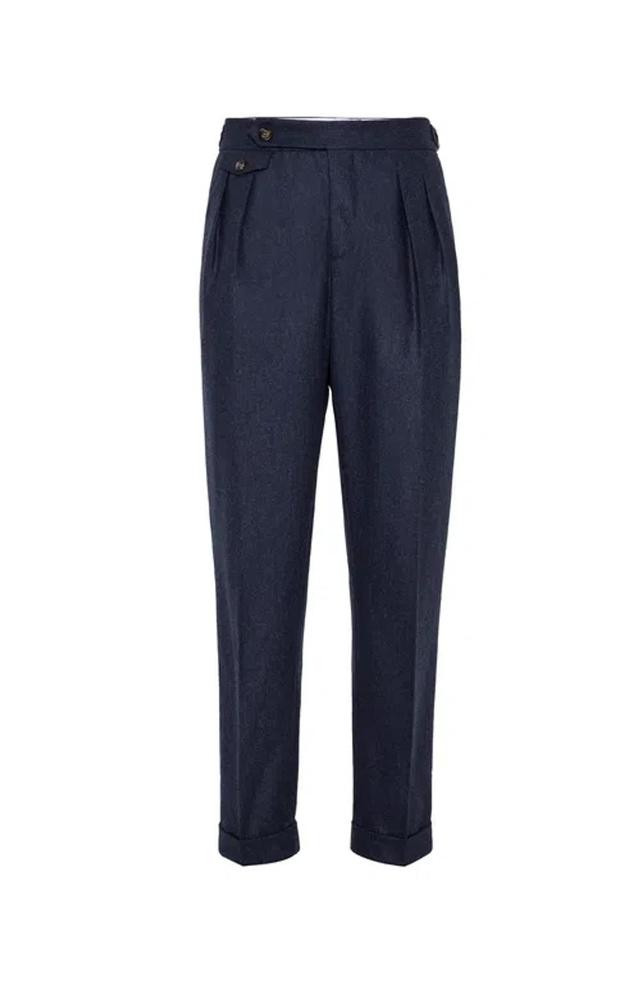 BRUNELLO CUCINELLI Flannel Tailor Fit Trousers In Blue Product Image