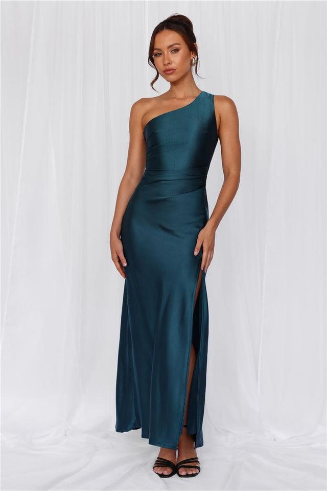 HELLO MOLLY The Aurora One Shoulder Satin Maxi Dress Teal Product Image