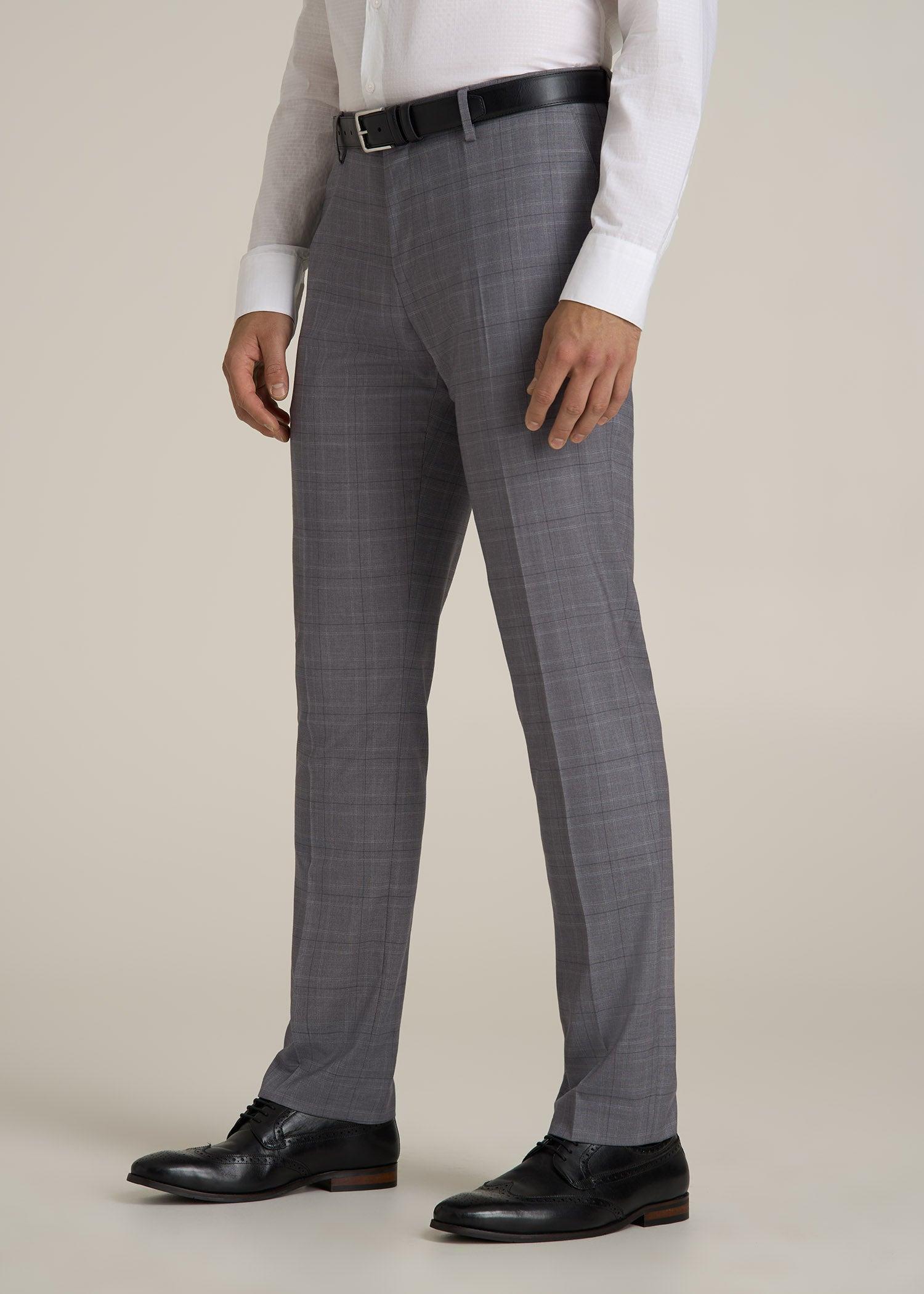 Suit Trousers for Tall Men in Light Grey Plaid Product Image