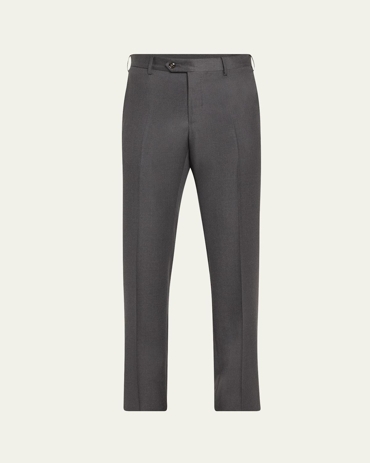 Mens Solid Wool Flat-Front Trousers Product Image