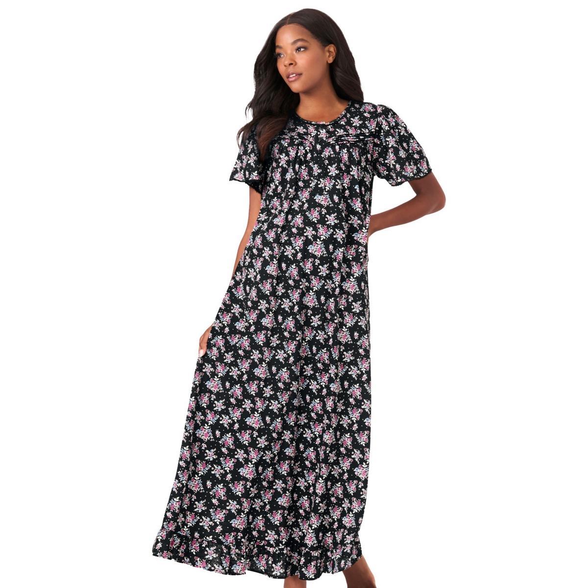 Dreams & Co. Womens Long Floral Print Cotton Gown Product Image