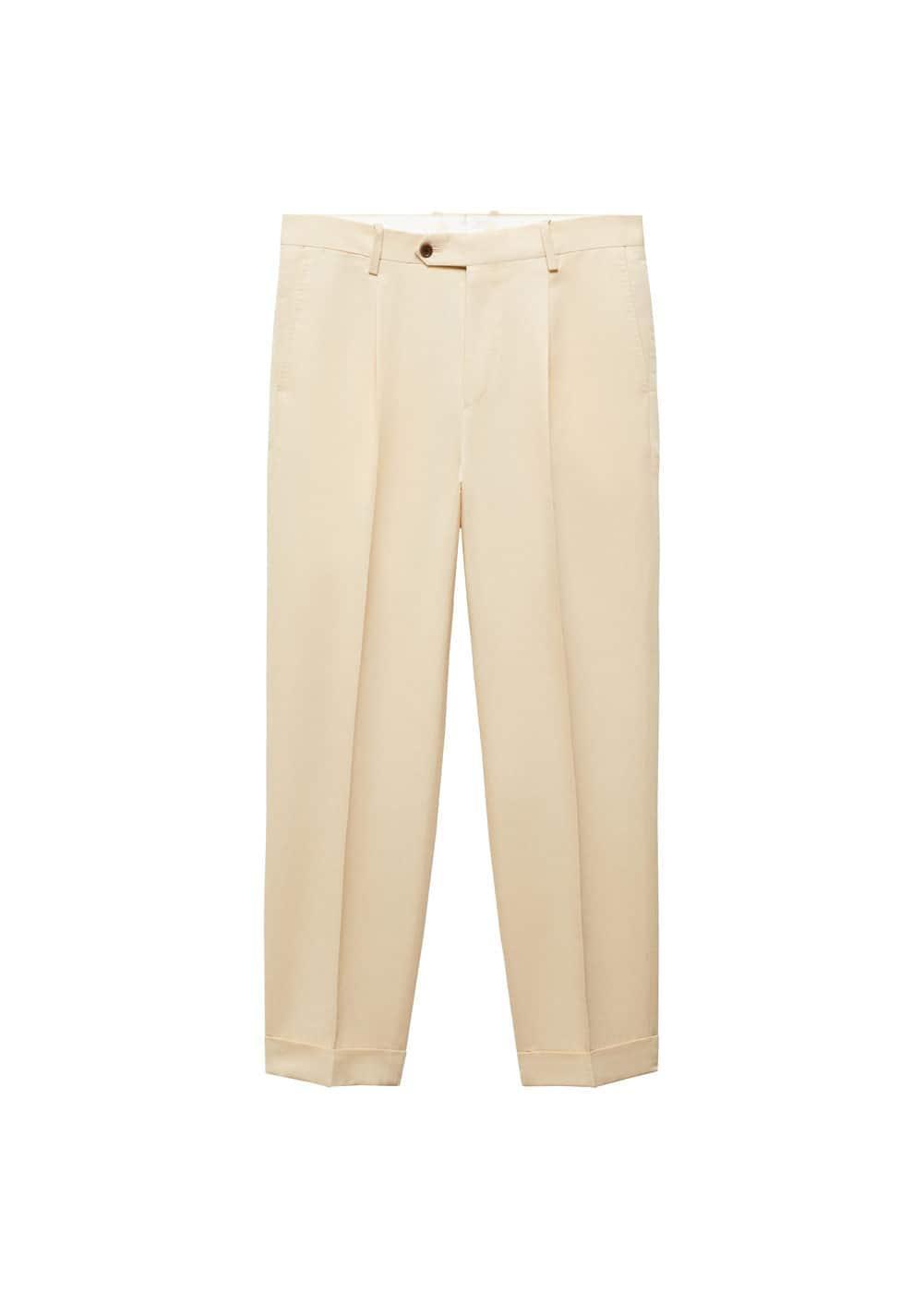 MANGO MAN - Cotton linen suit pants with pleats pastel yellowMen Product Image