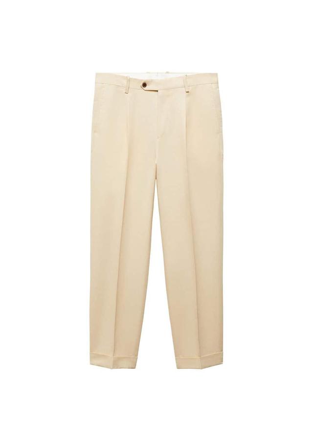 MANGO MAN - Pleated cotton linen trousers pastel yellowMen Product Image