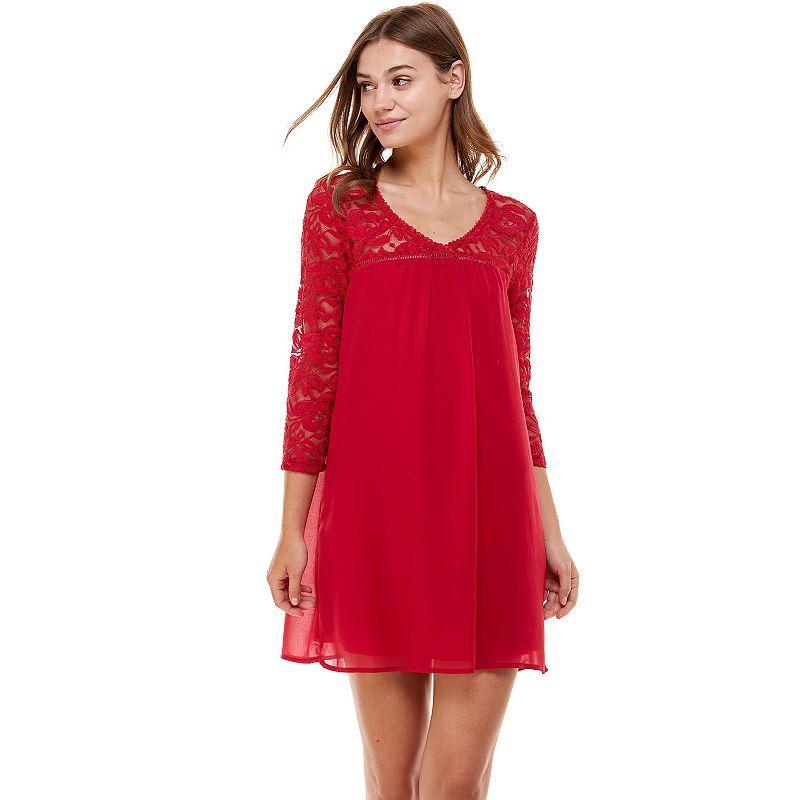 Juniors As U Wish Lace-Sleeve Shift Dress, Womens Product Image