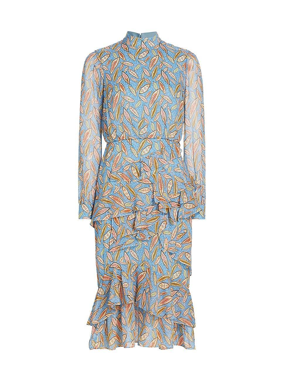 Womens Isa Ruffled Silk Georgette Teardrop Print Dress Product Image