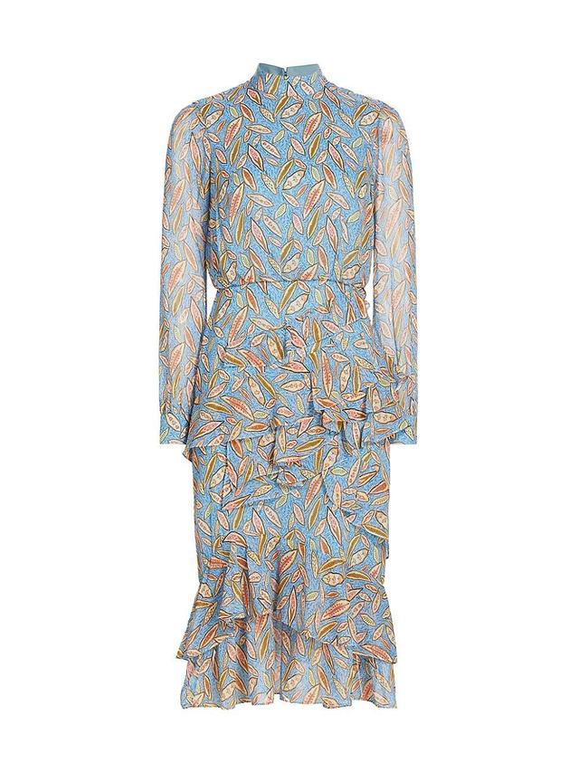 Womens Isa Ruffled Silk Georgette Teardrop Print Dress Product Image