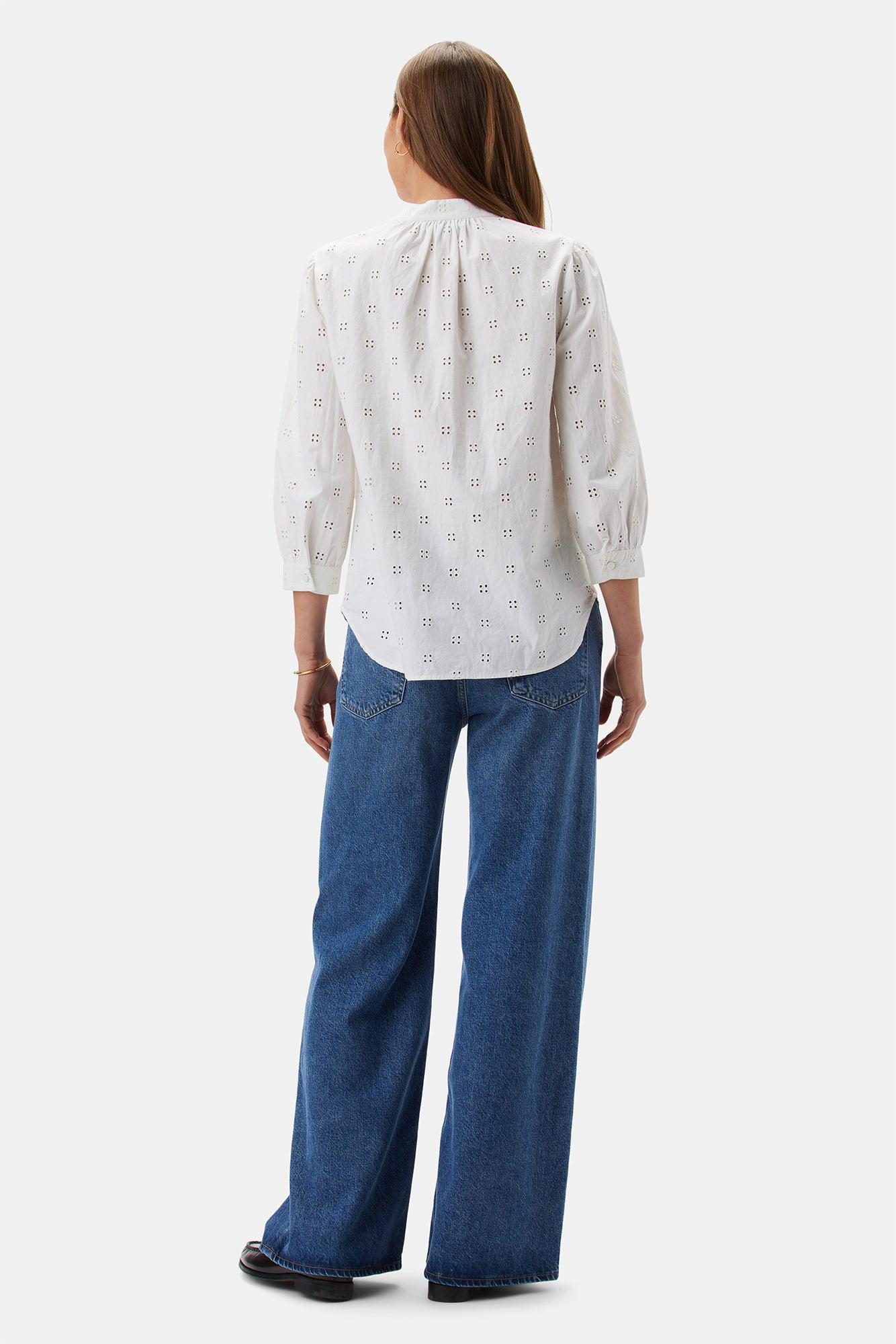 Charlotte Organic Cotton Eyelet Blouse - Clover Eyelet White Product Image