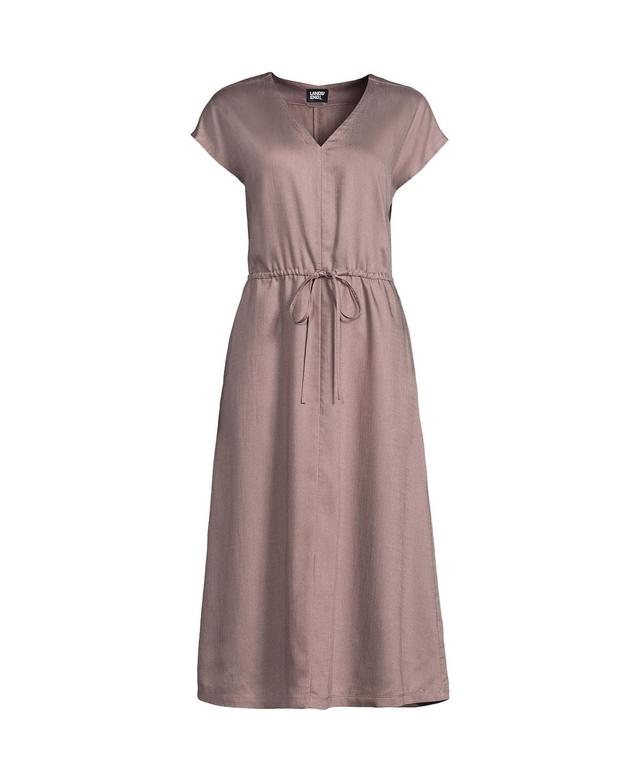 Lands End Womens Tencel Fiber V-Neck Midi Dress Product Image