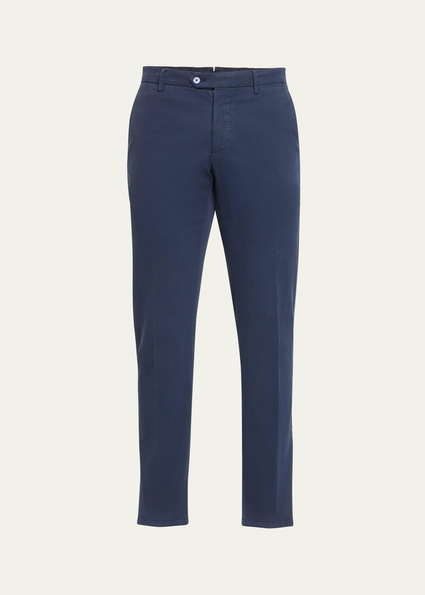 Mens Flat-Front Solid Twill Trousers Product Image