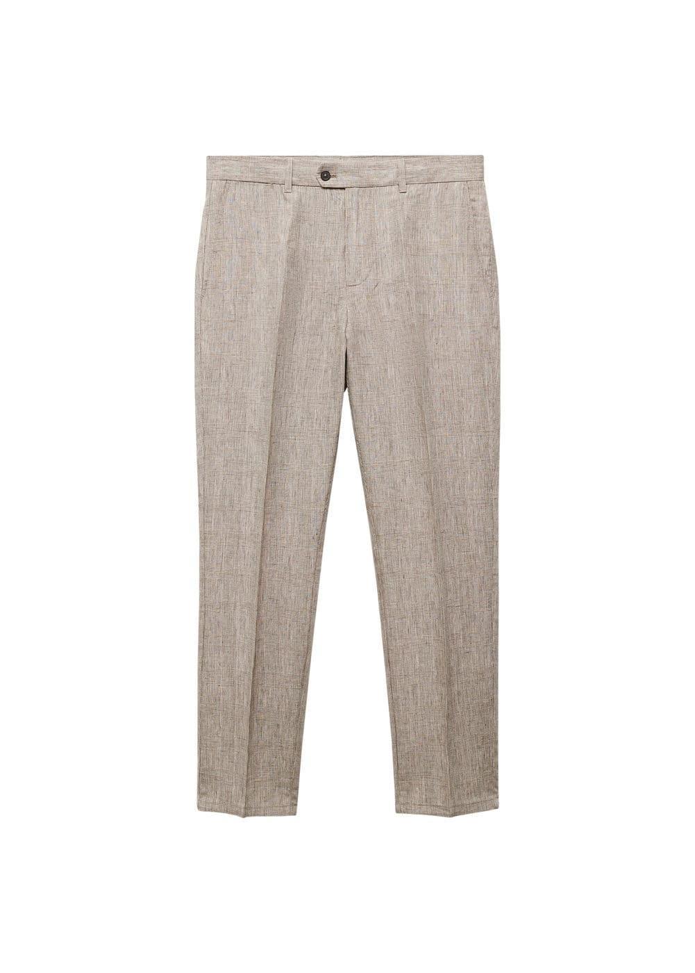 Mango Mens 100% Linen Prince Of Wales Check Trousers Product Image