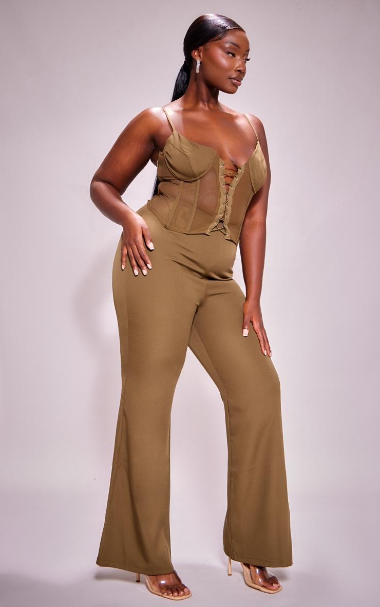 Plus Khaki Lace Corset Detail Jumpsuit Product Image