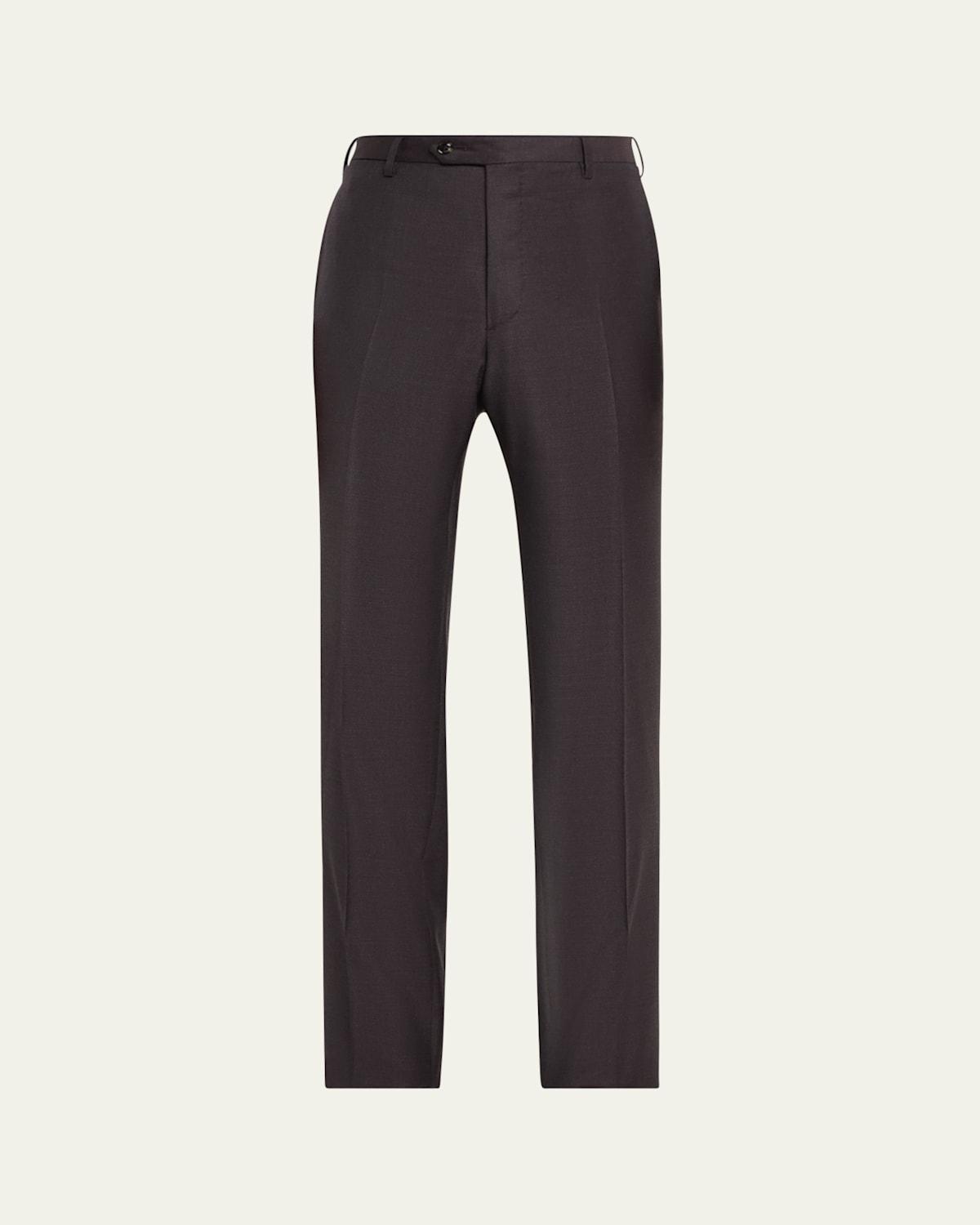 Mens Flat-Front Wool Trousers Product Image