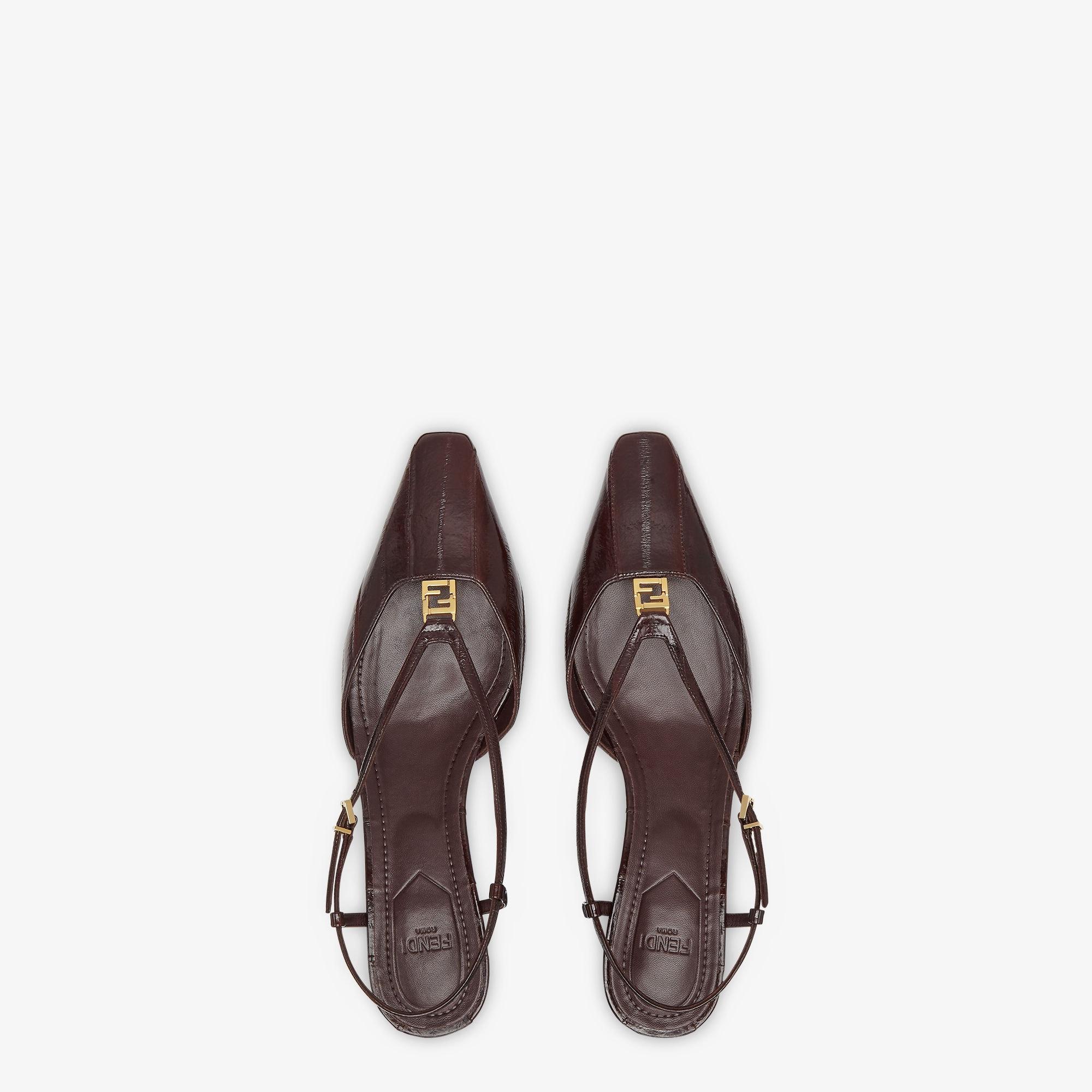 Fendi FFoldBrown eel leather low-heeled slingbacks Product Image