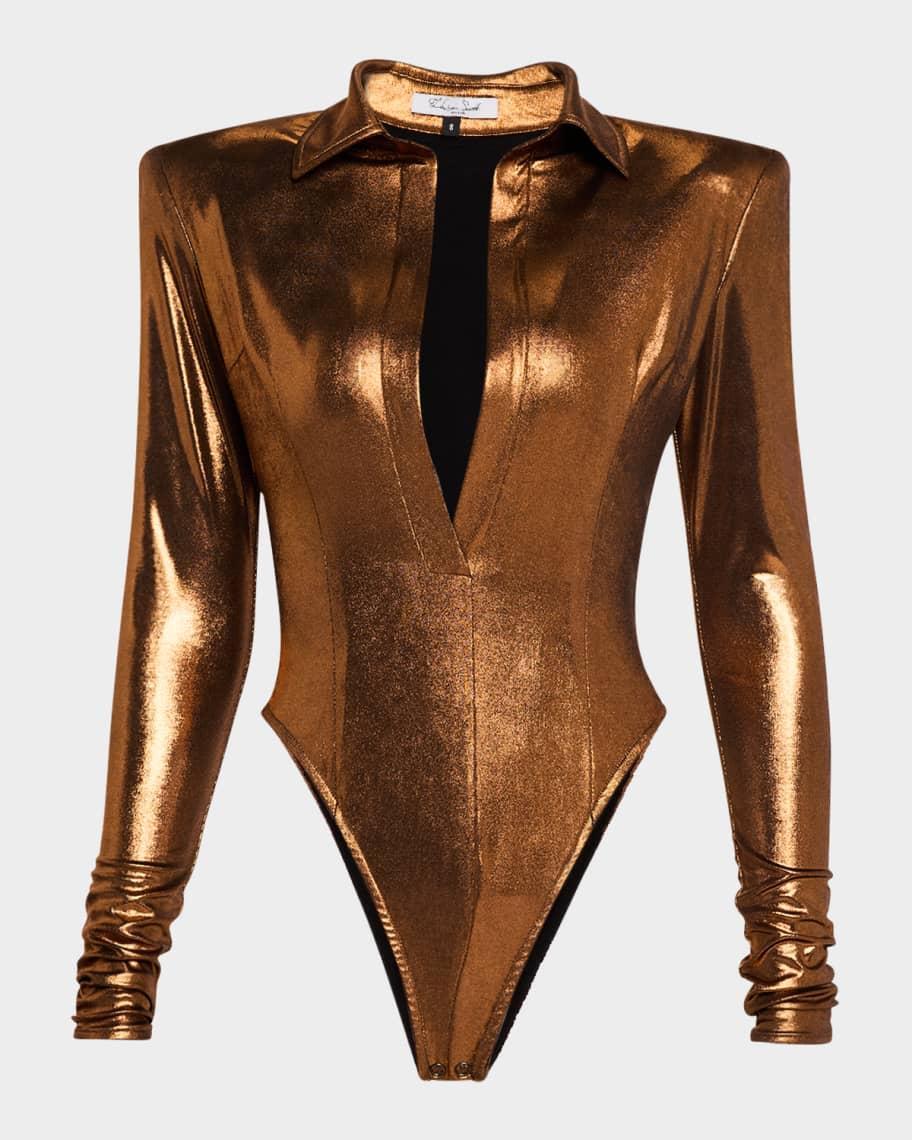 Metallic Strong-Shoulder Shrunken Blouse Bodysuit Product Image