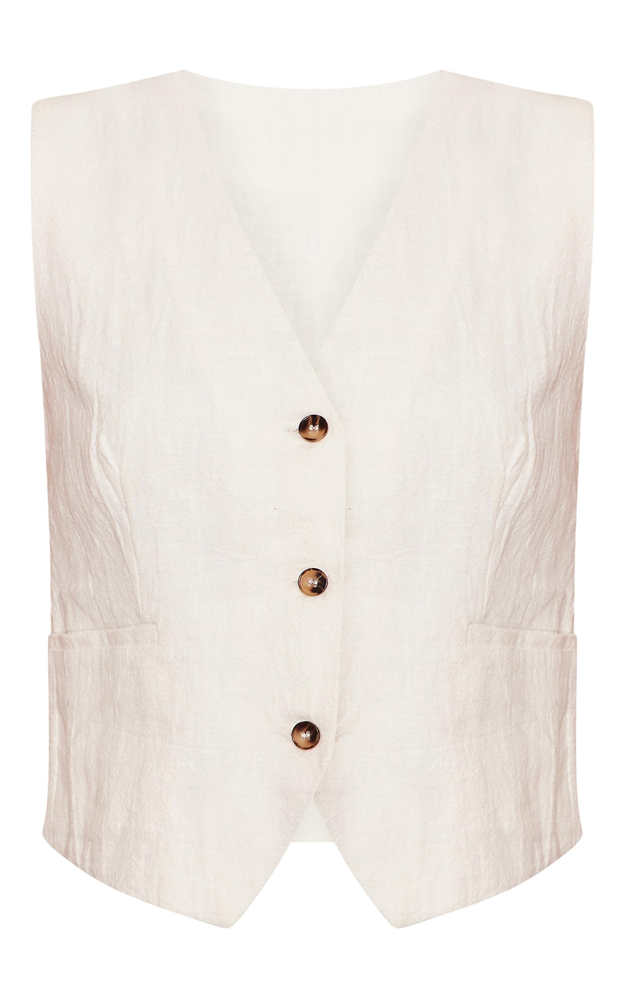 White Premium Linen Look Tailored Vest Product Image