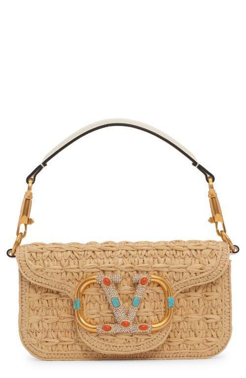 Valentino Garavani Small Loc VLOGO Crystal & Bead Detail Raffia Shoulder Bag Product Image